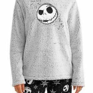 Disney Black and Gray Jack Skellington Faux Fur Sweater